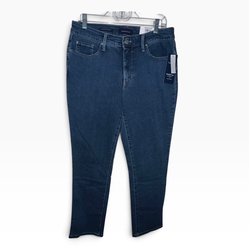 Charter Club Lexington Straight Leg Jeans Dark Wash Tummy Slimming 10S NEW